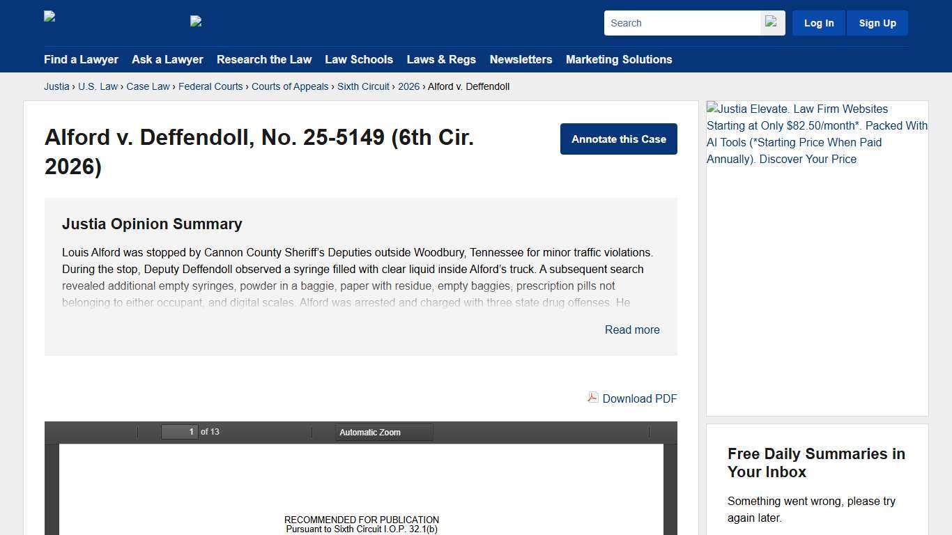 Alford v. Deffendoll, No. 25-5149 (6th Cir. 2026) :: Justia